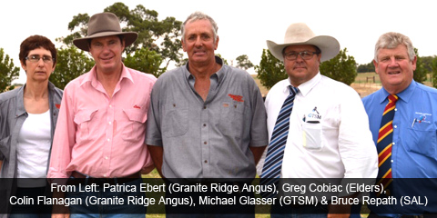 Patricia Ebert (Granite Ridge Angus), Greg Cobiac (Elders), Colin Flanagan (Granite Ridge Angus), Michael Glasser & Bruce Repath